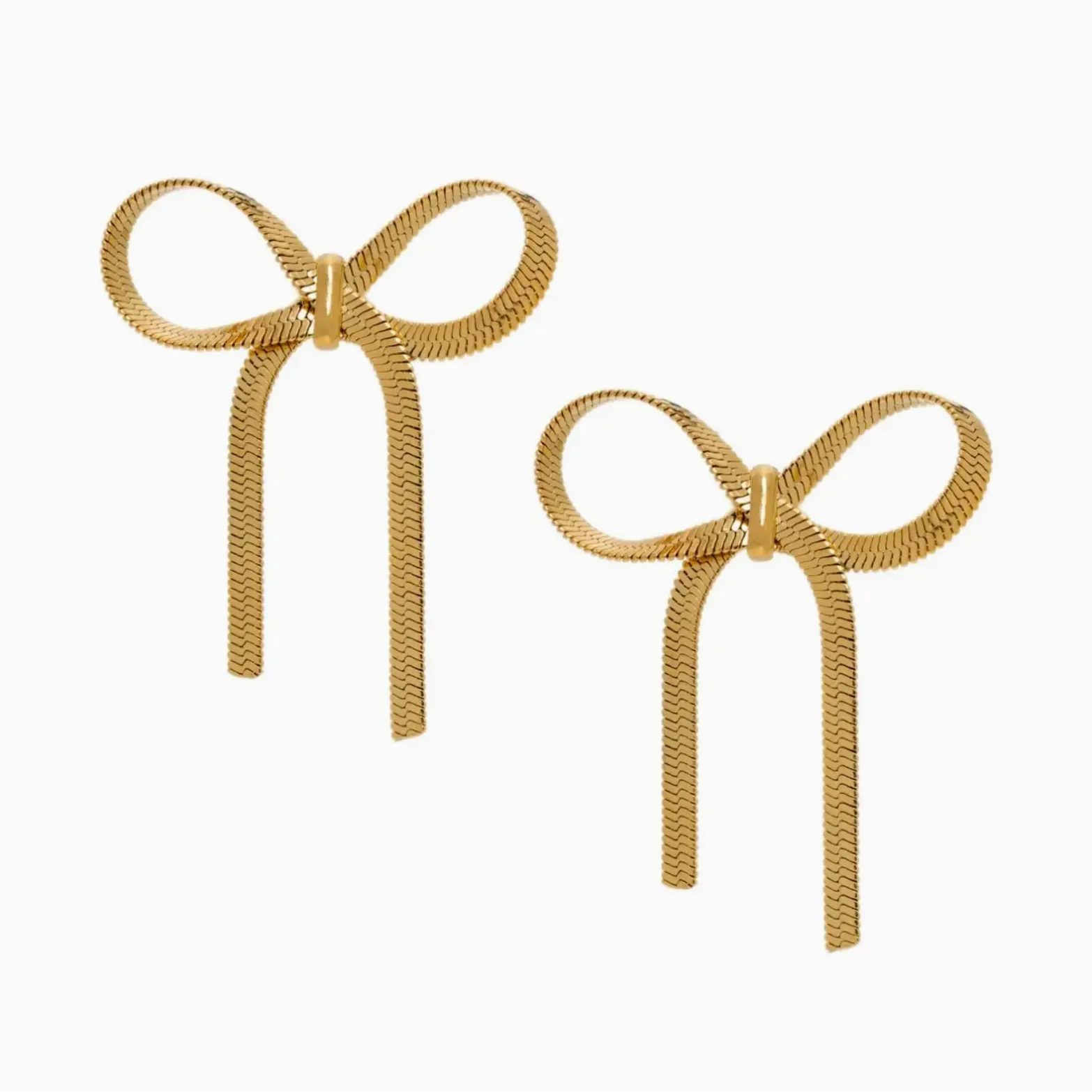 Gold Bow Herringbone Earrings