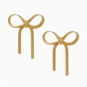 Gold Bow Herringbone Earrings