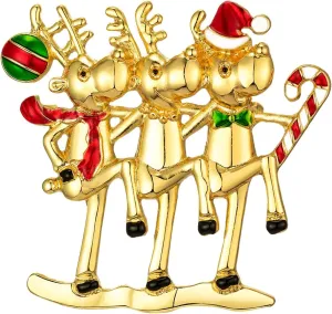 Gold Christmas Reindeer Pins and Brooches for Women, B01T