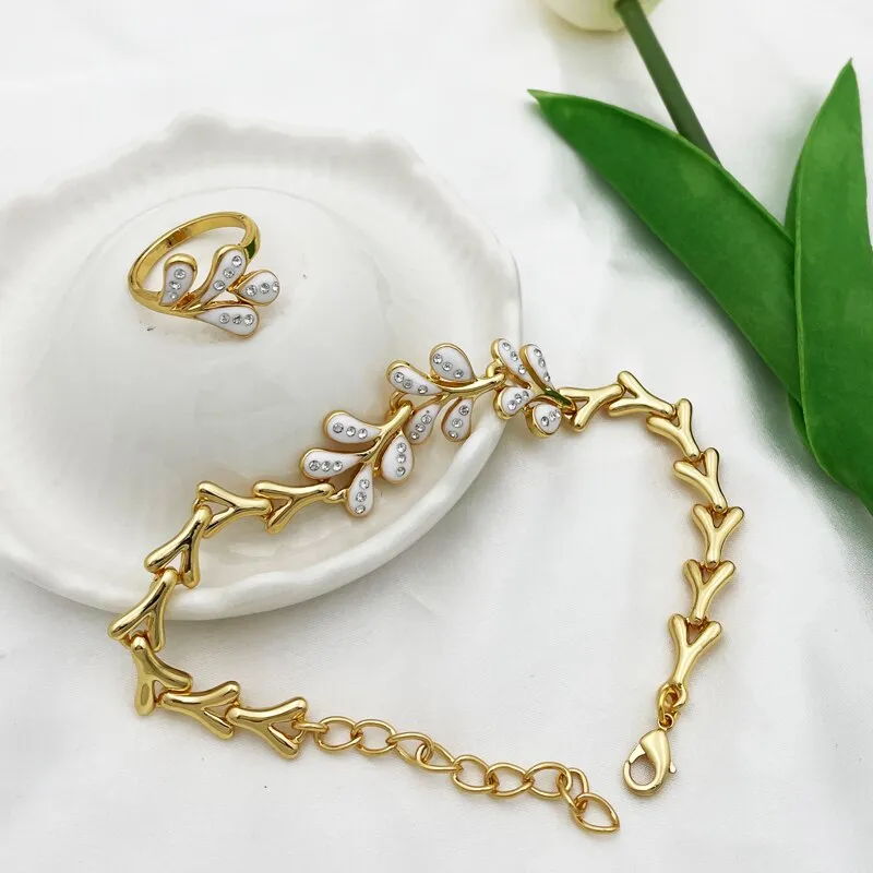 Gold Color Jewelry Set Necklace Earrings Charm Bracelet