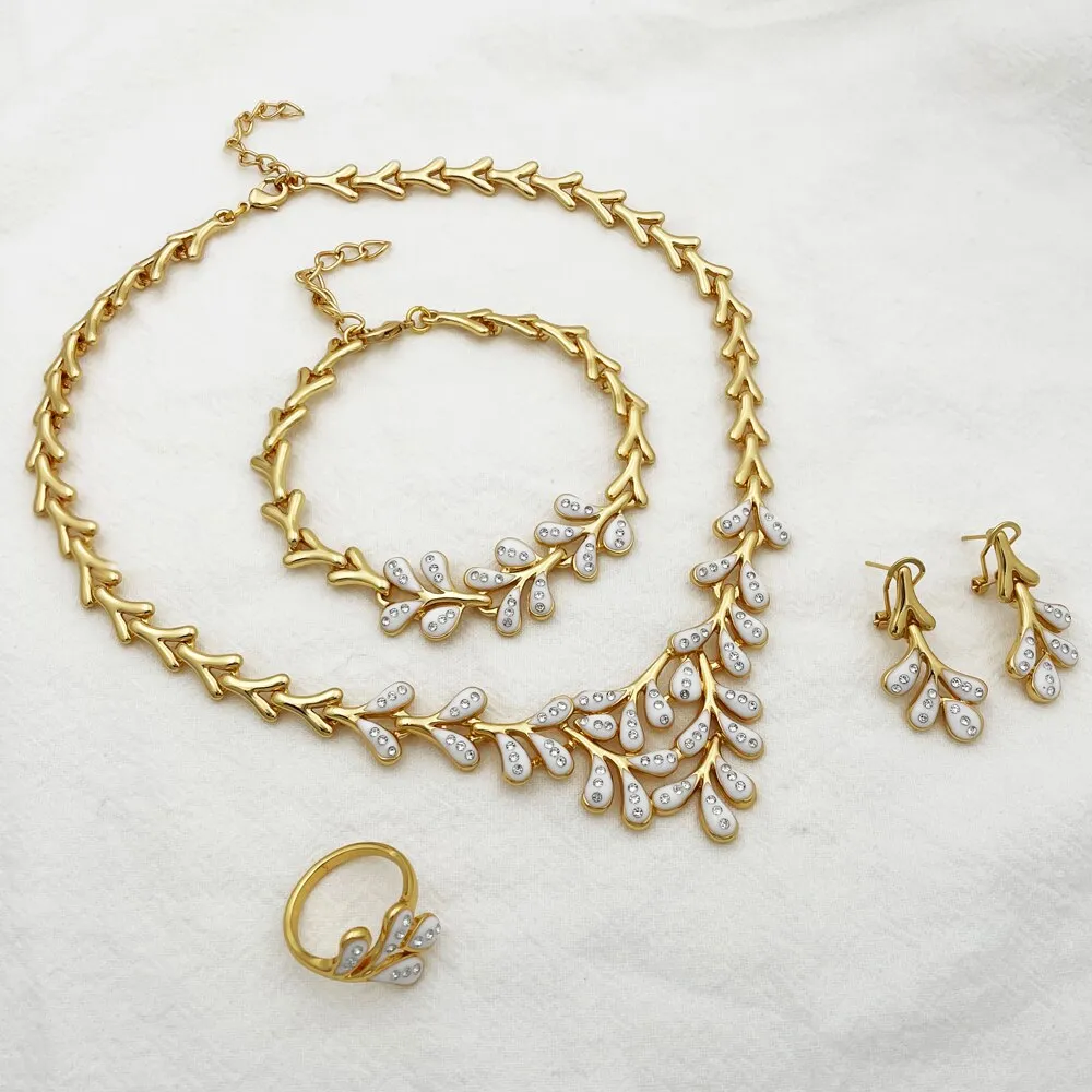Gold Color Jewelry Set Necklace Earrings Charm Bracelet