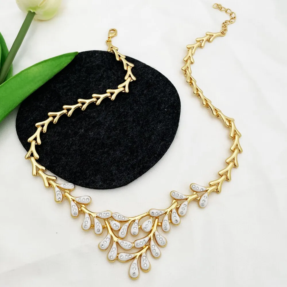Gold Color Jewelry Set Necklace Earrings Charm Bracelet