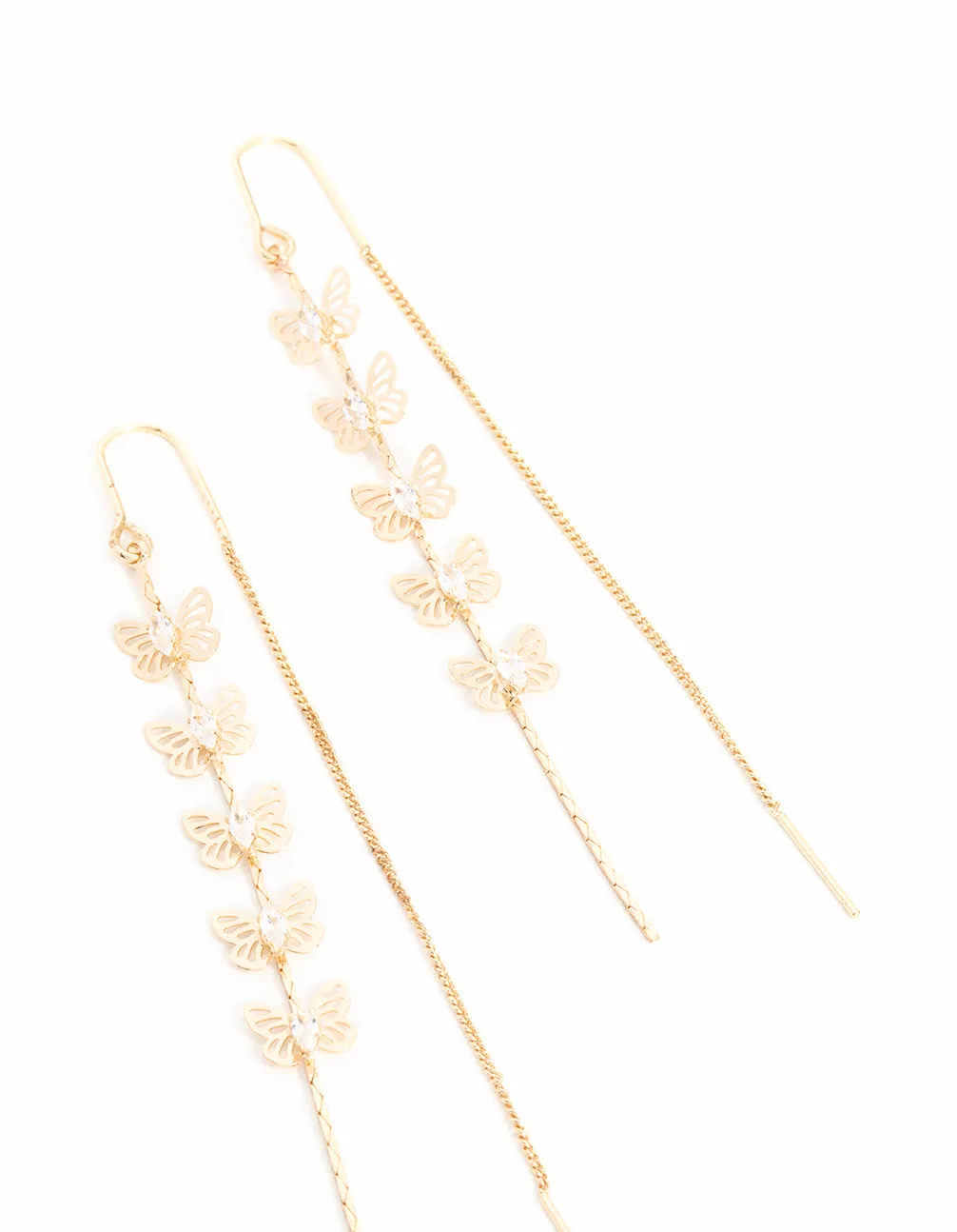 Gold Cubic Zirconia Butterfly Threader Earrings