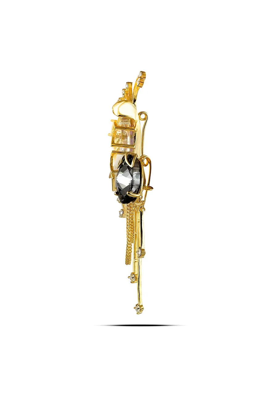Gold Metal Grey Swarovski Brooch
