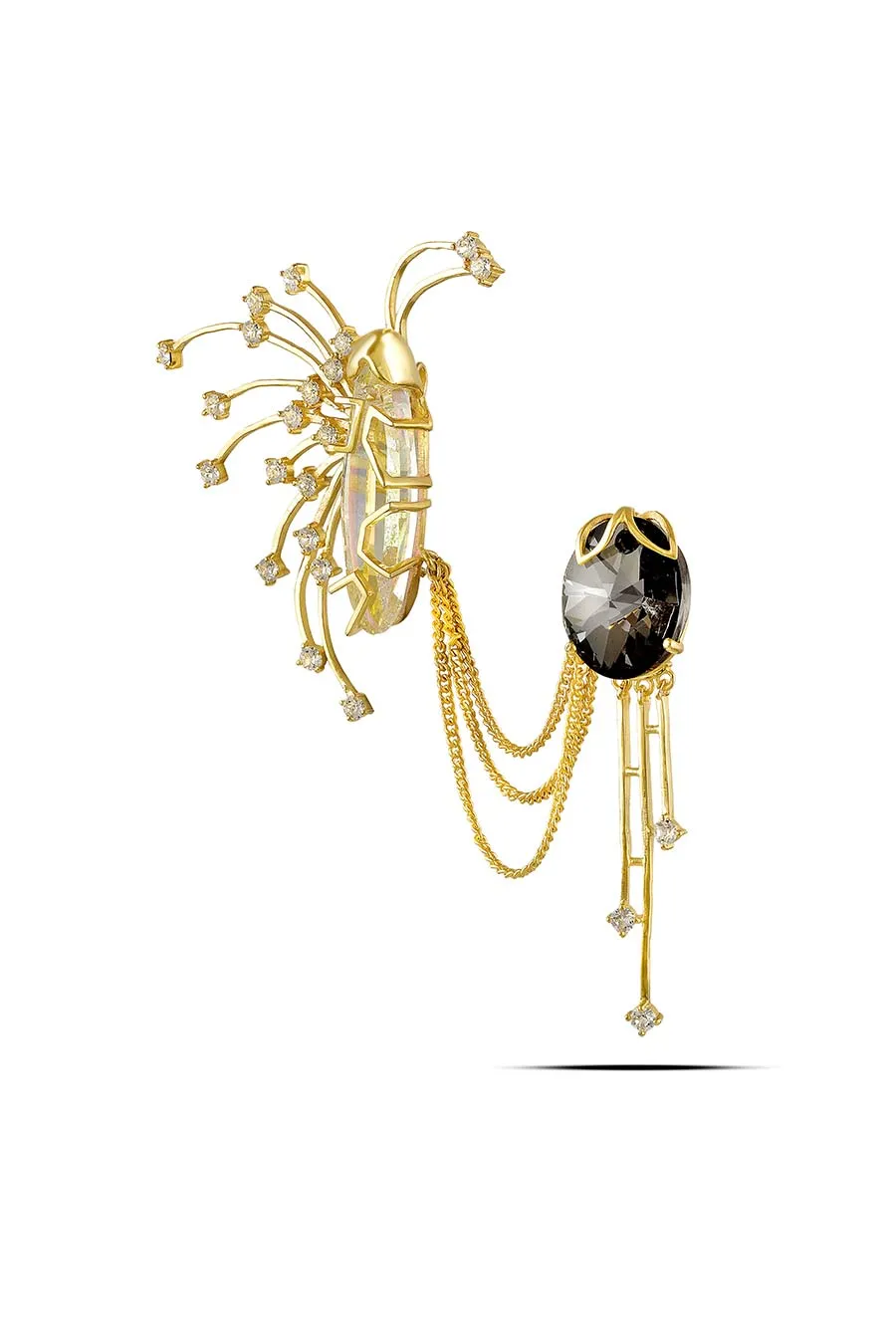 Gold Metal Grey Swarovski Brooch