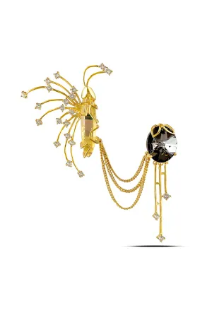 Gold Metal Grey Swarovski Brooch