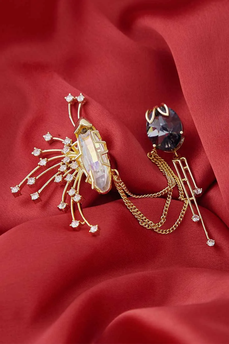 Gold Metal Grey Swarovski Brooch