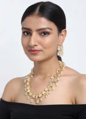 Gold Plated Kundan Jewellery Set With Off White Beads