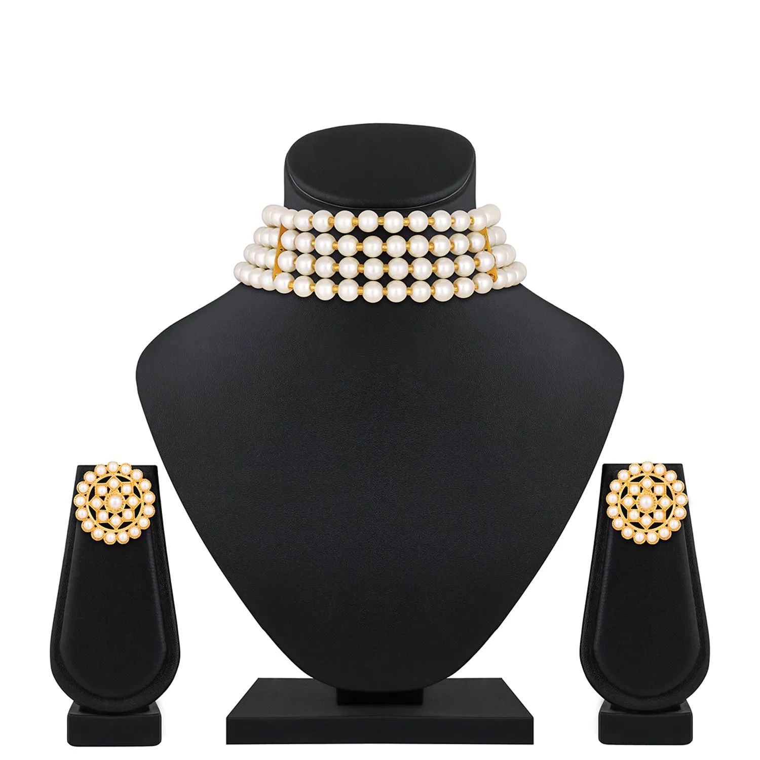 Gold Plated White Pearl Choker Necklace Set