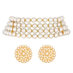 Gold Plated White Pearl Choker Necklace Set