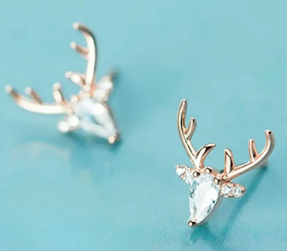 Gold Reindeer Christmas Stud Earrings