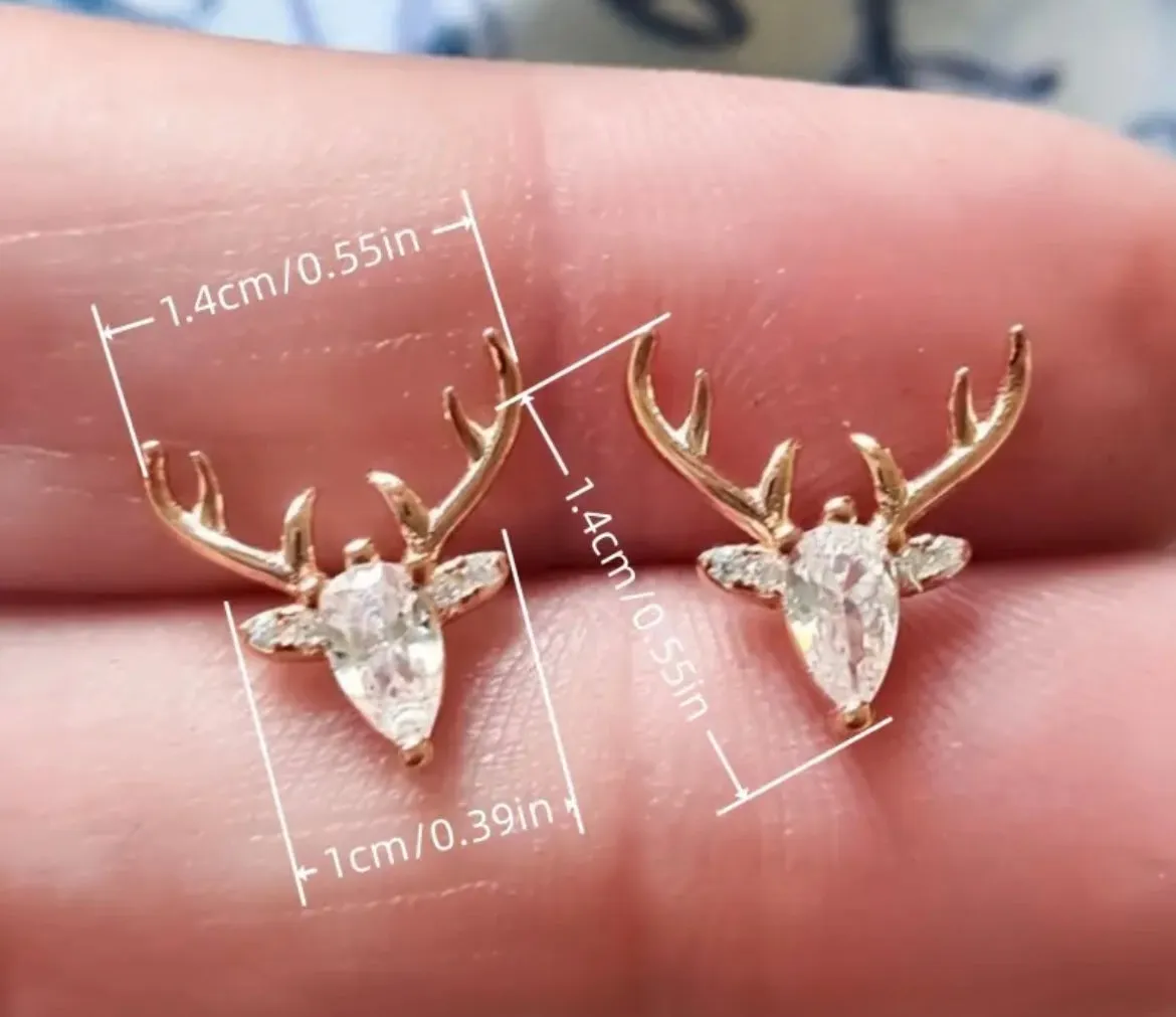 Gold Reindeer Christmas Stud Earrings