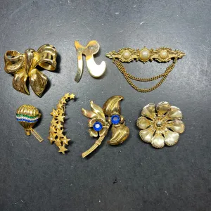 Gold Tone Brooch Lot Assorted Styles Large Pins