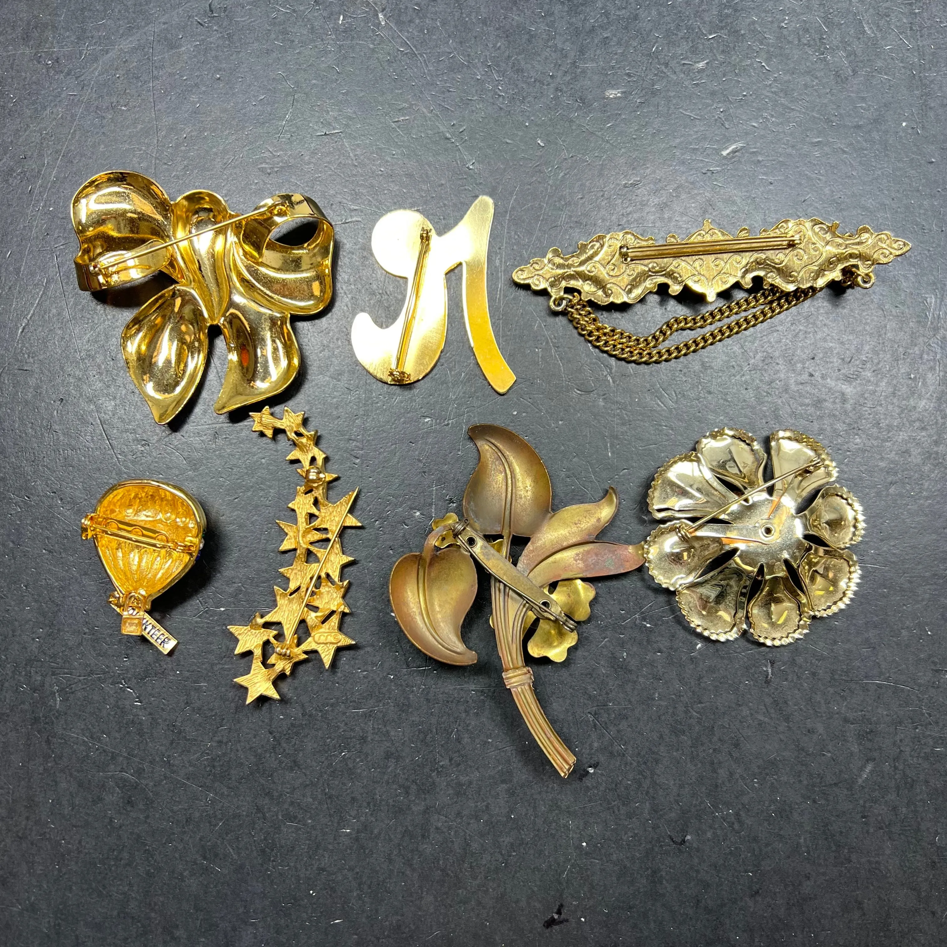 Gold Tone Brooch Lot Assorted Styles Large Pins