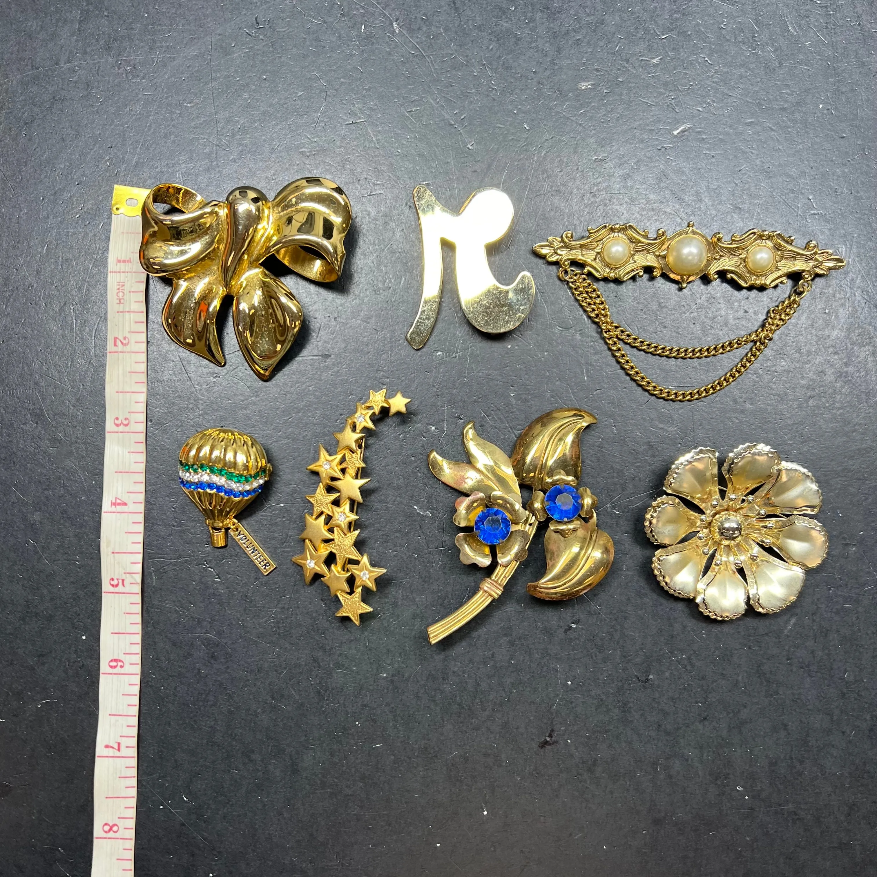 Gold Tone Brooch Lot Assorted Styles Large Pins