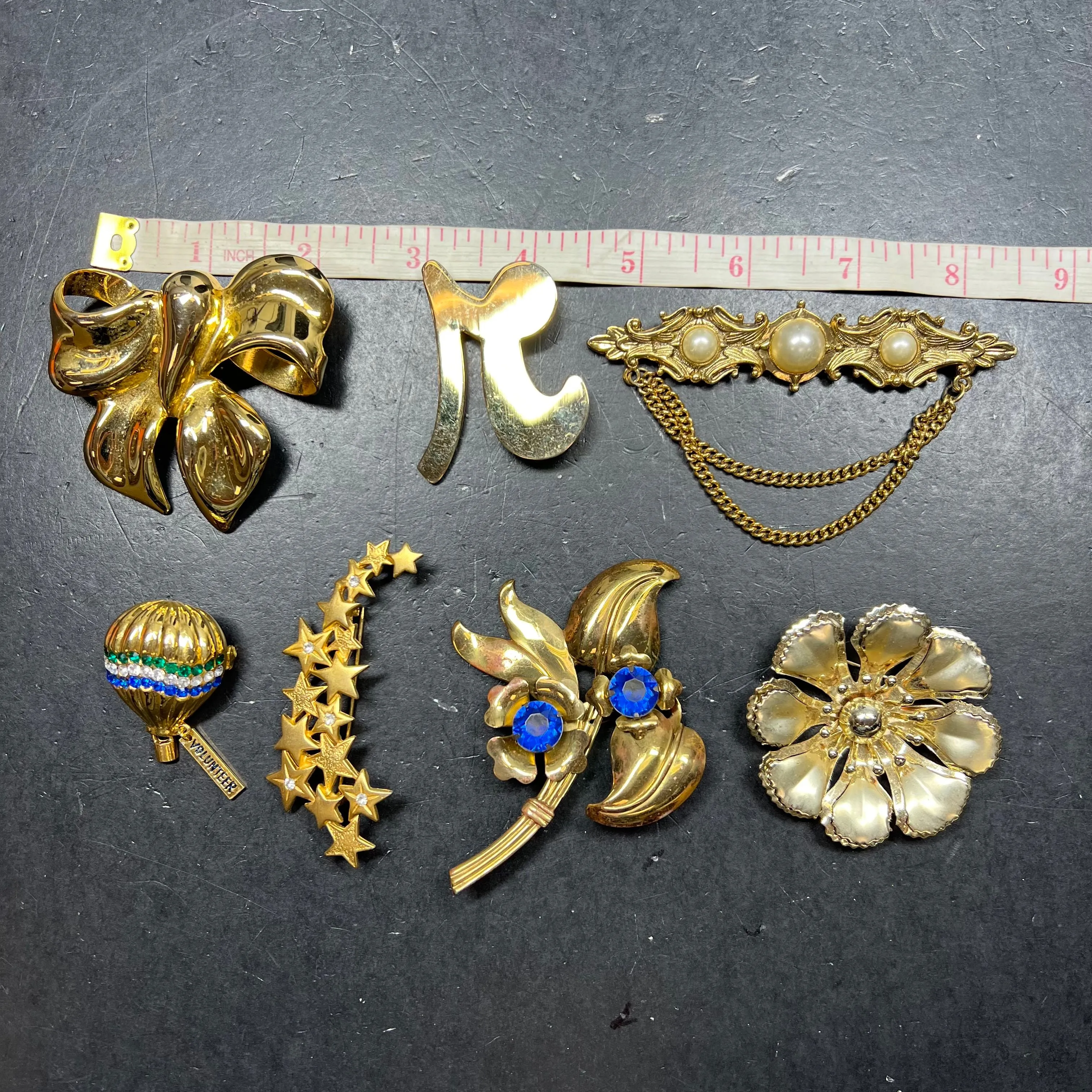 Gold Tone Brooch Lot Assorted Styles Large Pins