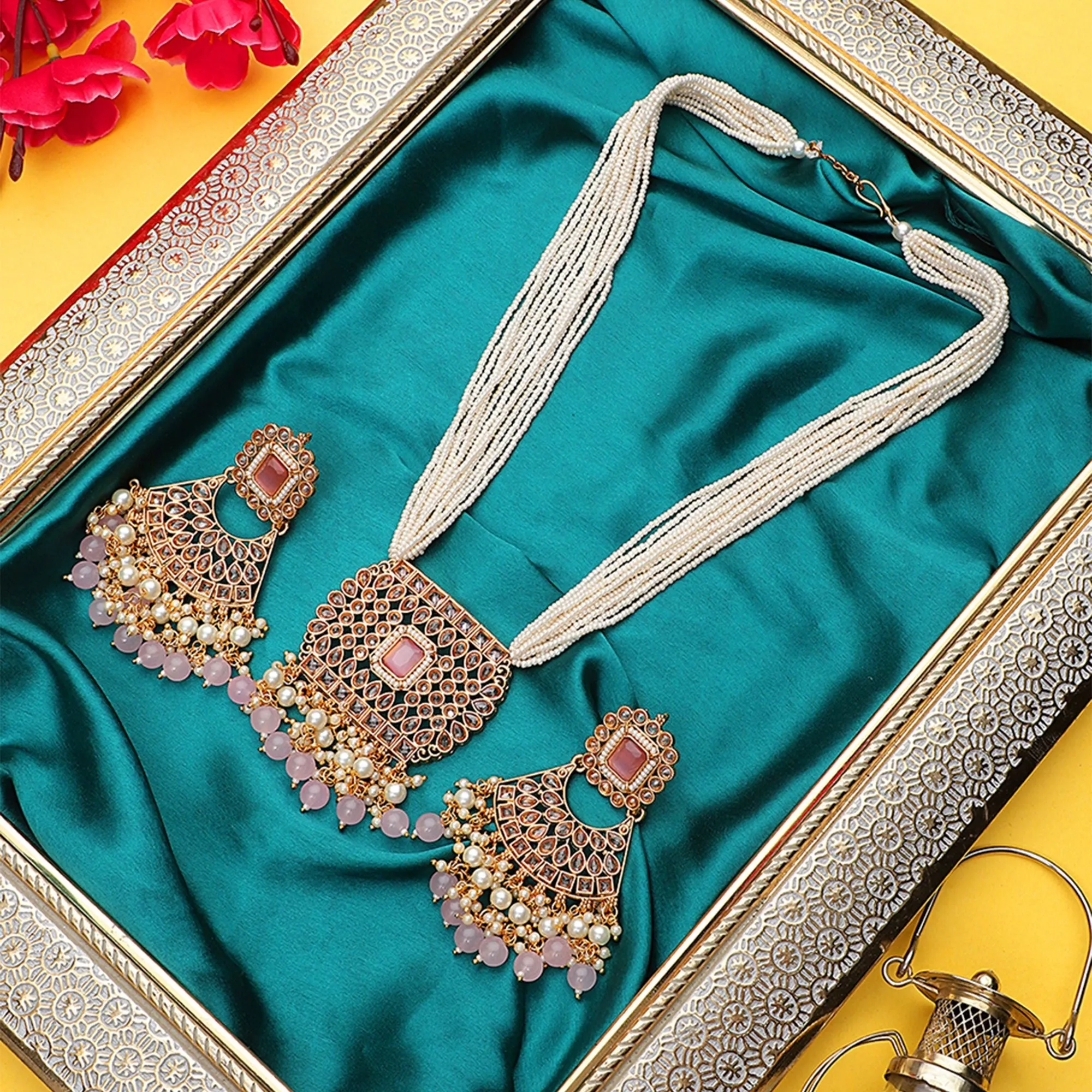Golden Indian Kundan Long Necklace Set