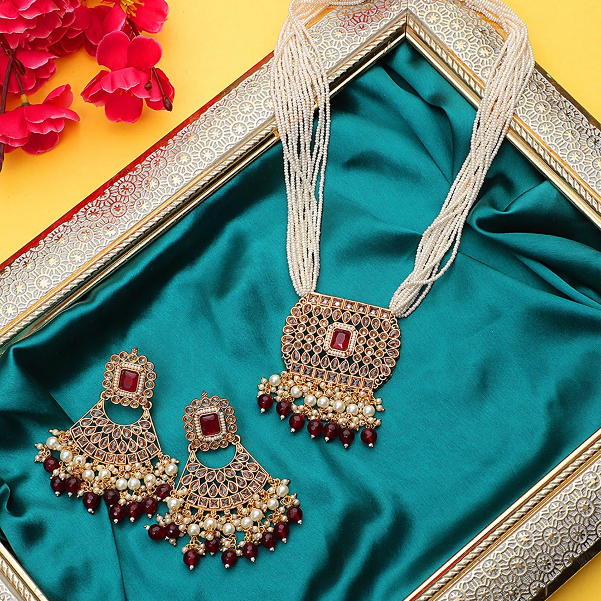 Golden Indian Kundan Long Necklace Set