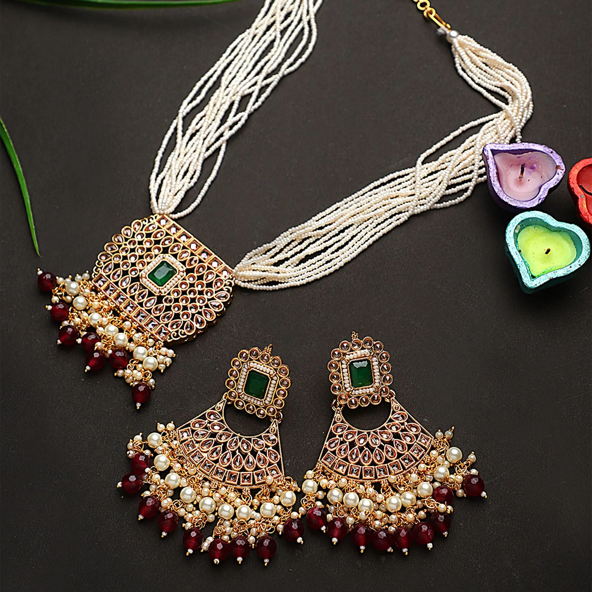 Golden Indian Kundan Long Necklace Set