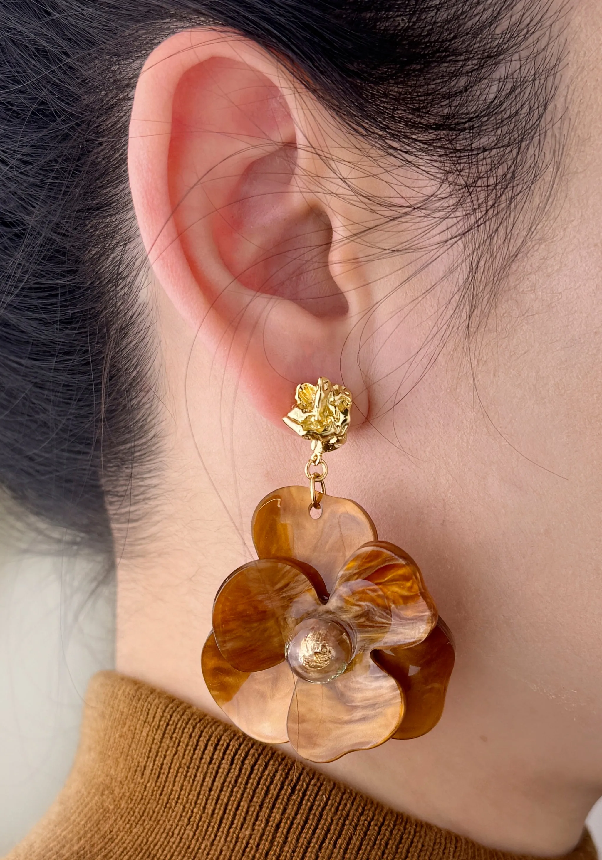 Golden Petal Drop Earrings