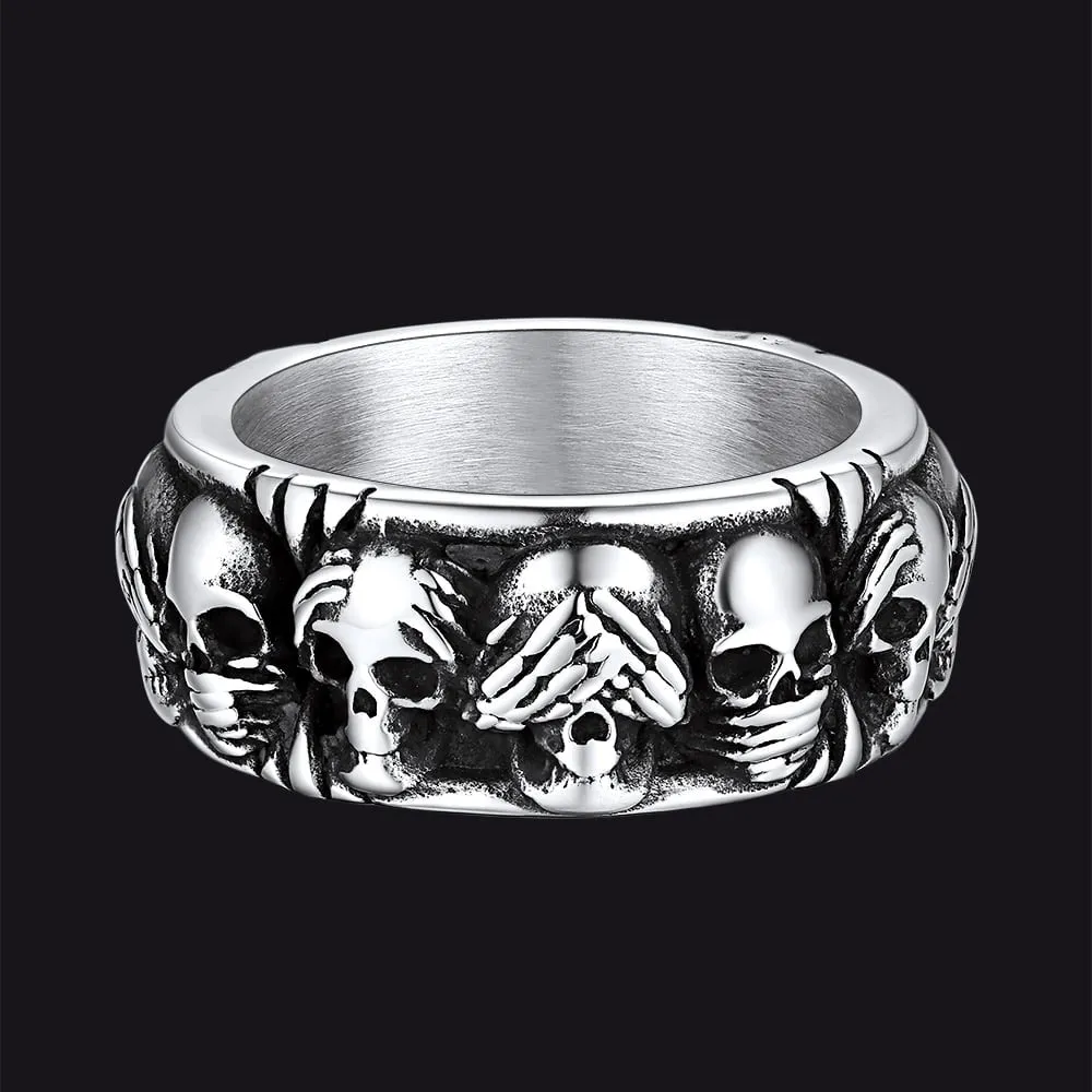 Gothic Punk Biker Skull Band Ring for Men