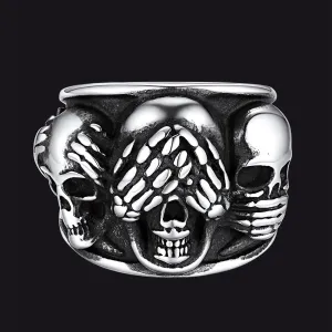 Gothic Punk Biker Skull Band Ring for Men