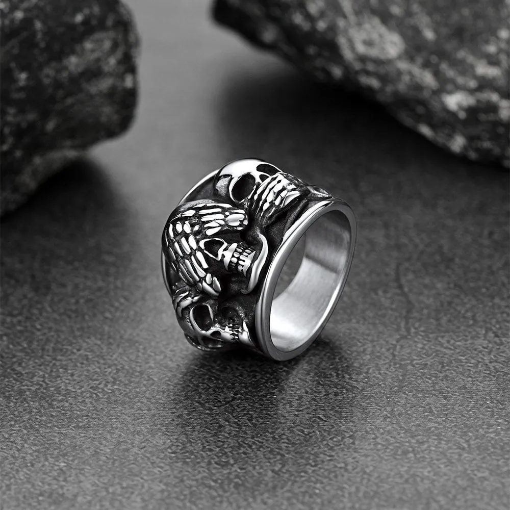 Gothic Punk Biker Skull Band Ring for Men