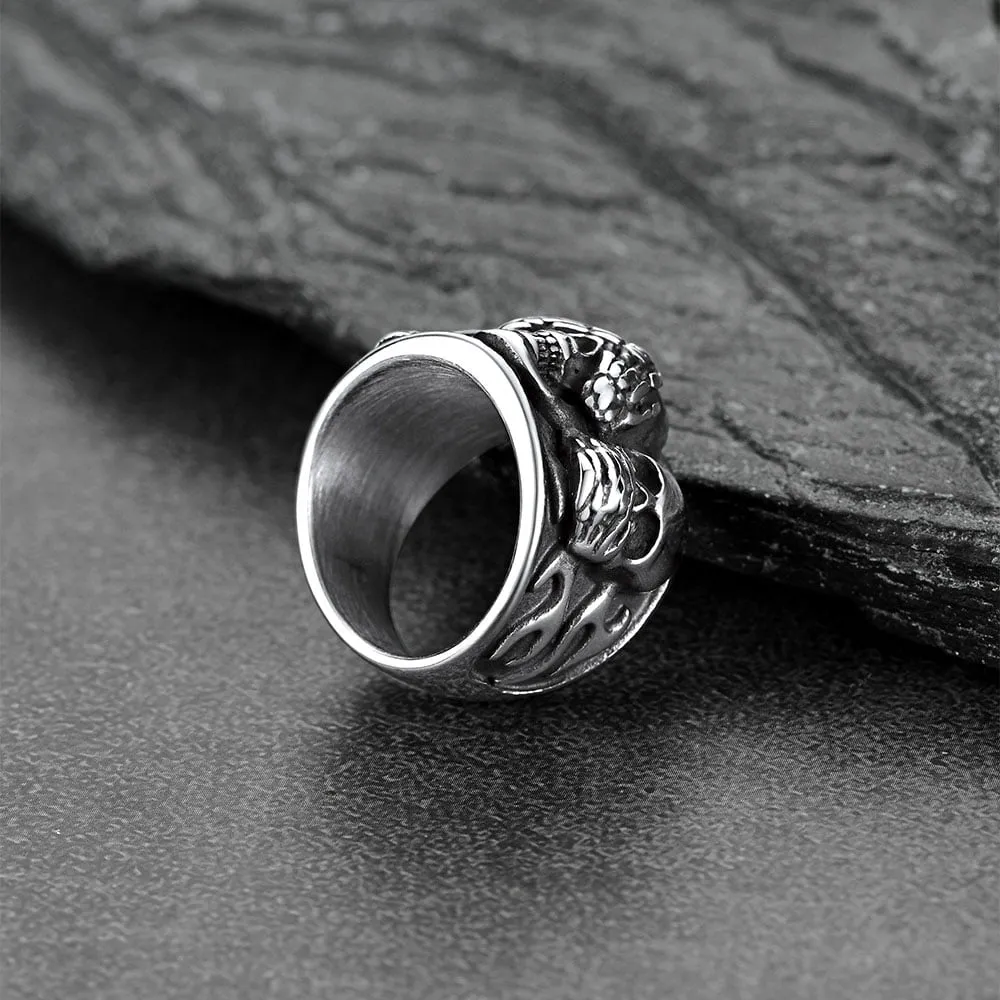 Gothic Punk Biker Skull Band Ring for Men