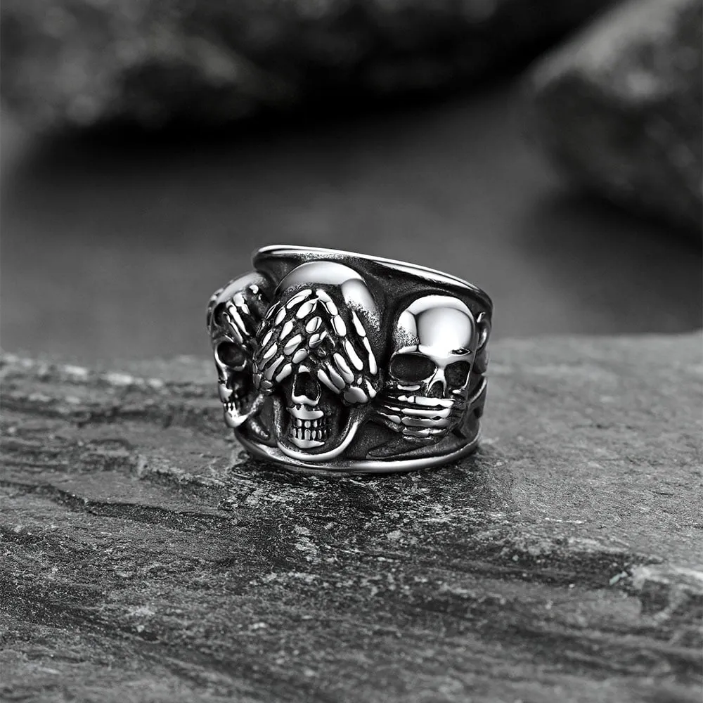 Gothic Punk Biker Skull Band Ring for Men