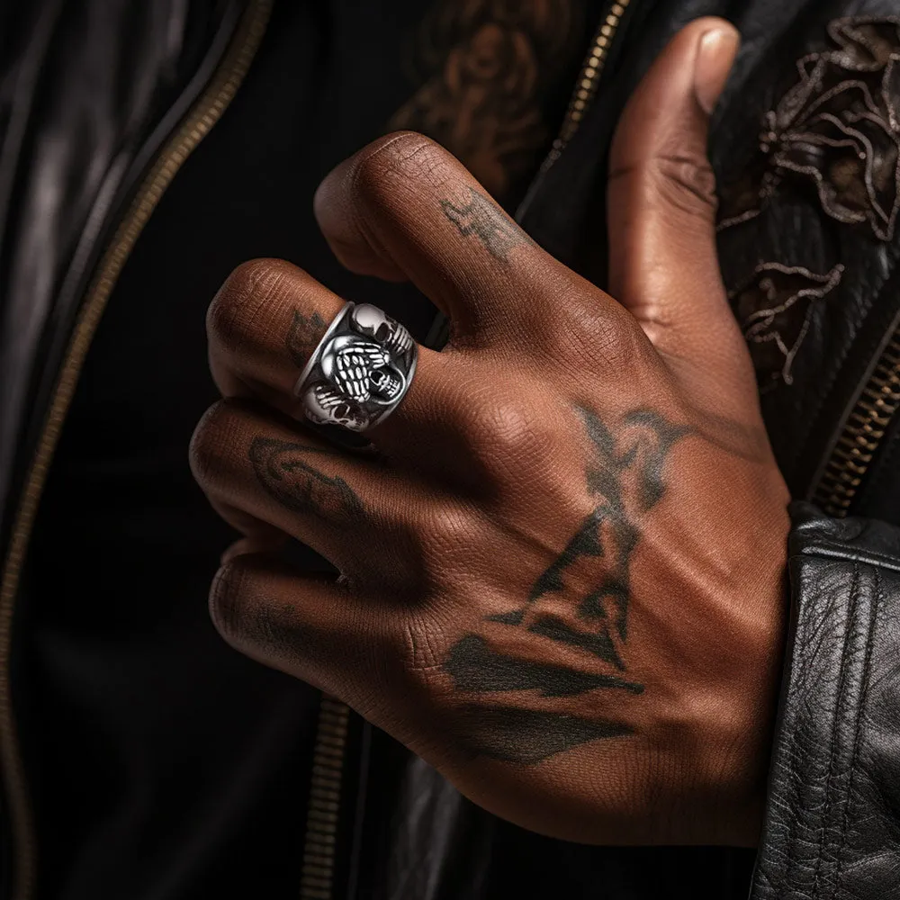 Gothic Punk Biker Skull Band Ring for Men