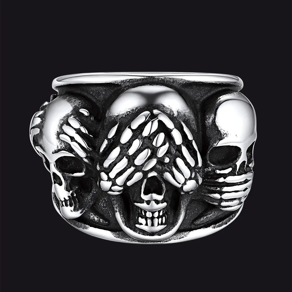 Gothic Punk Biker Skull Band Ring for Men