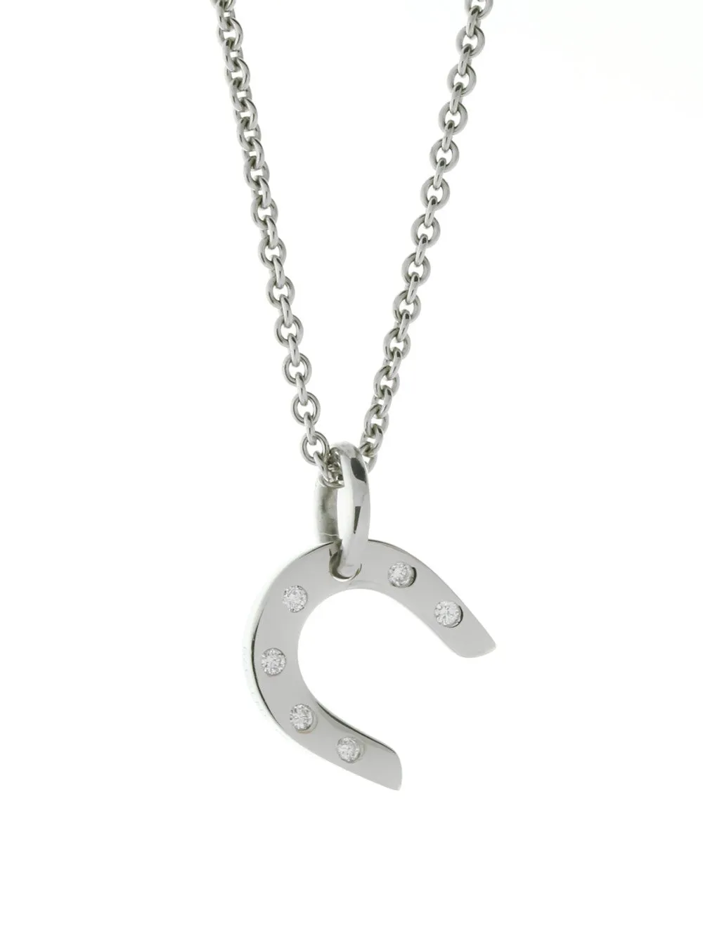 Hermes Horseshoe Diamond Necklace in White Gold