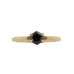 Hexagn-Cut Black Spinel Engagement Ring