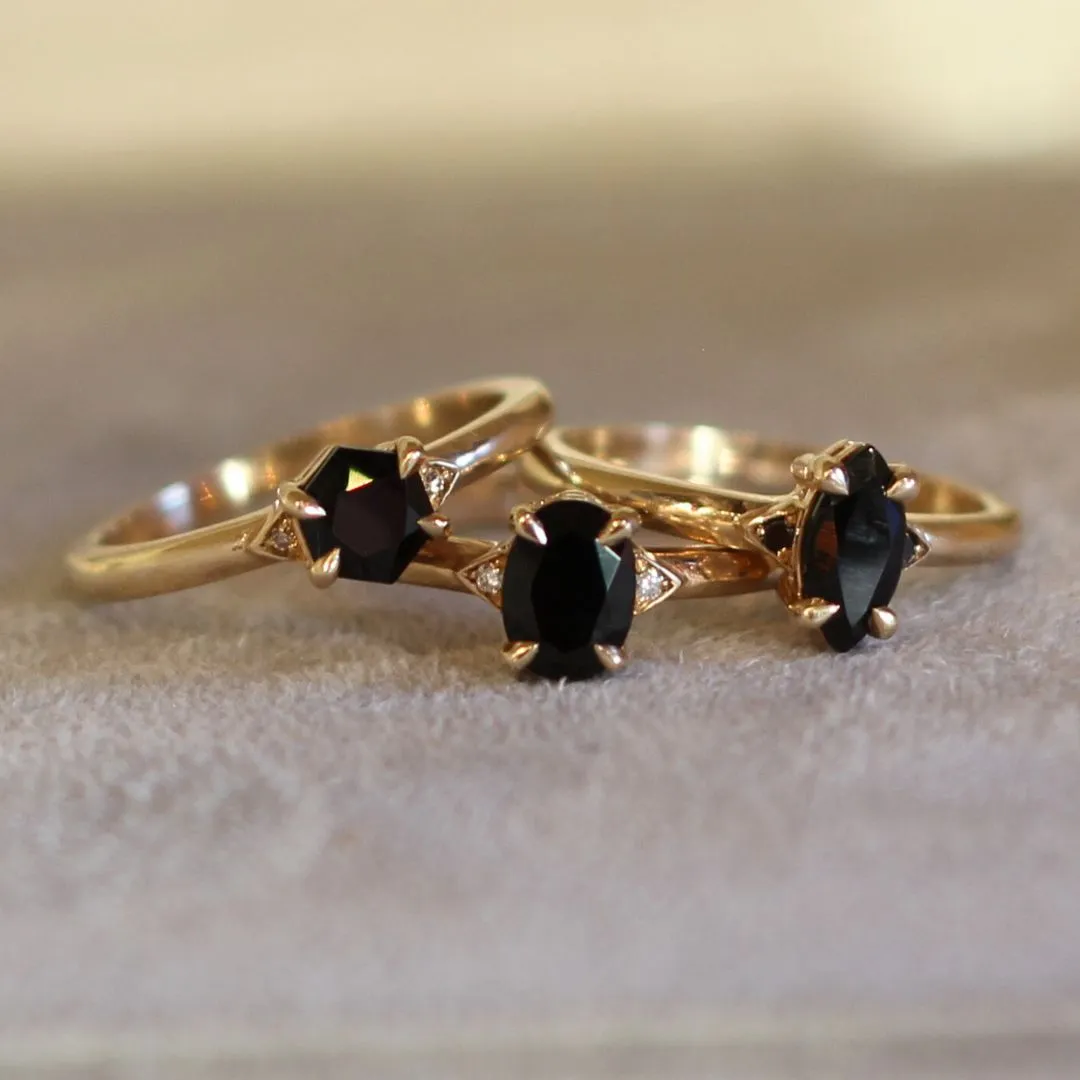 Hexagn-Cut Black Spinel Engagement Ring