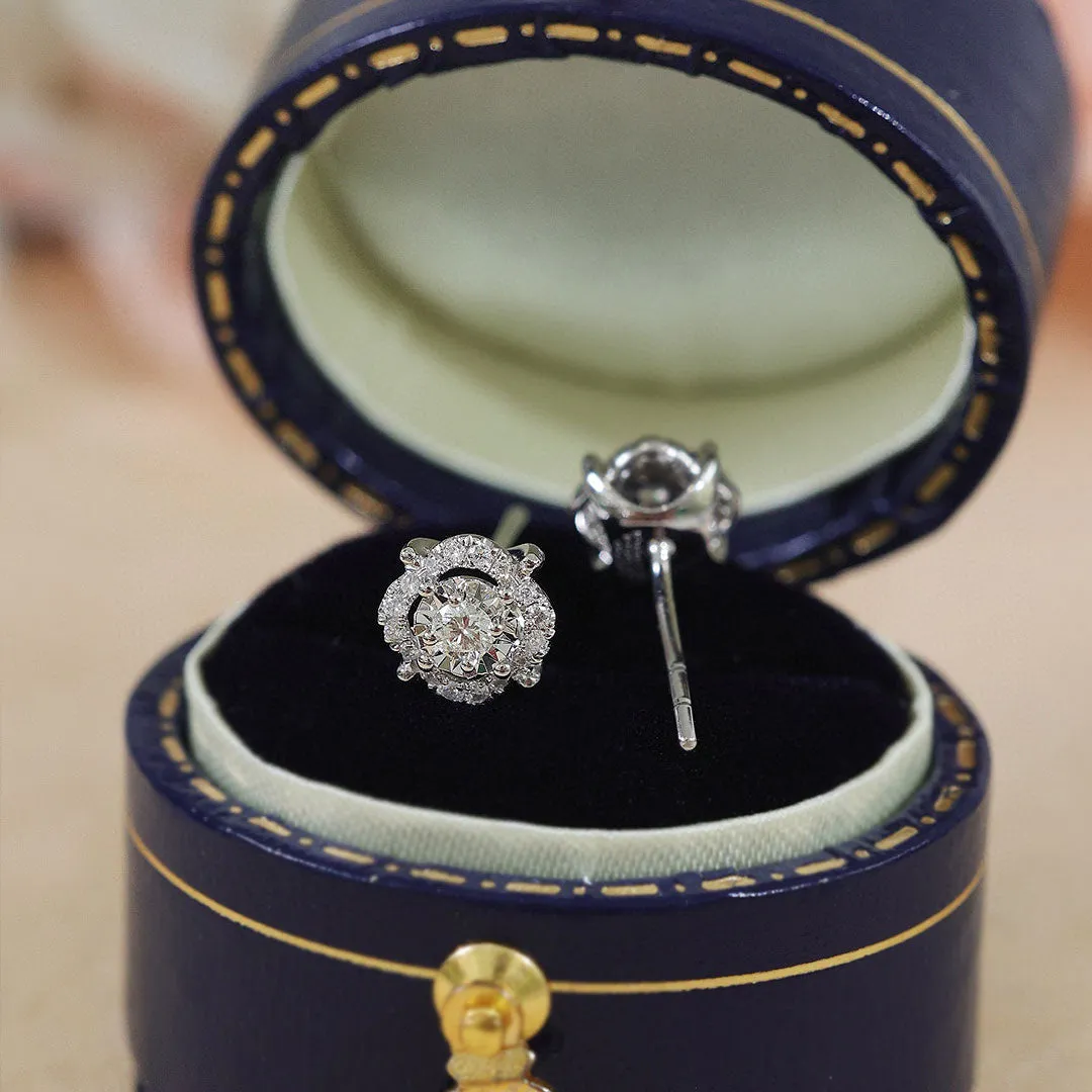 Hollow Halo Diamond Gold Earring Studs