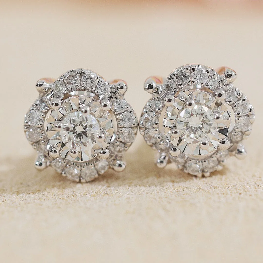 Hollow Halo Diamond Gold Earring Studs