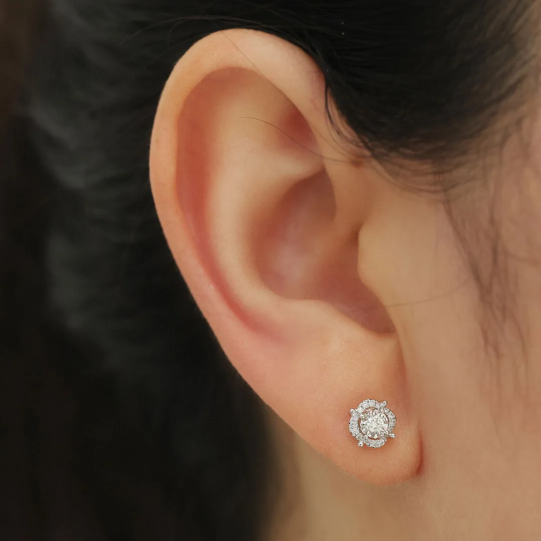 Hollow Halo Diamond Gold Earring Studs