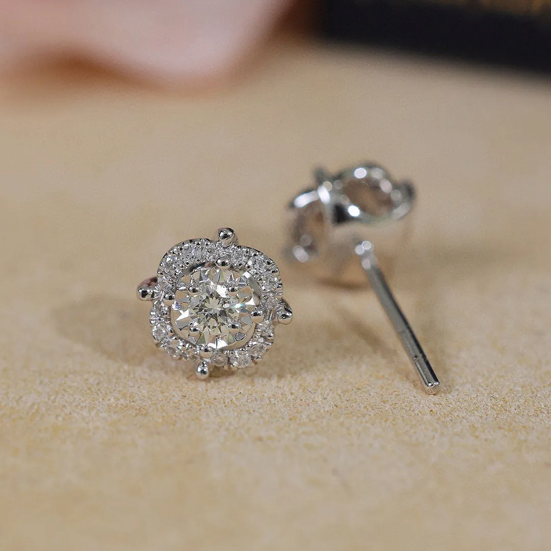 Hollow Halo Diamond Gold Earring Studs