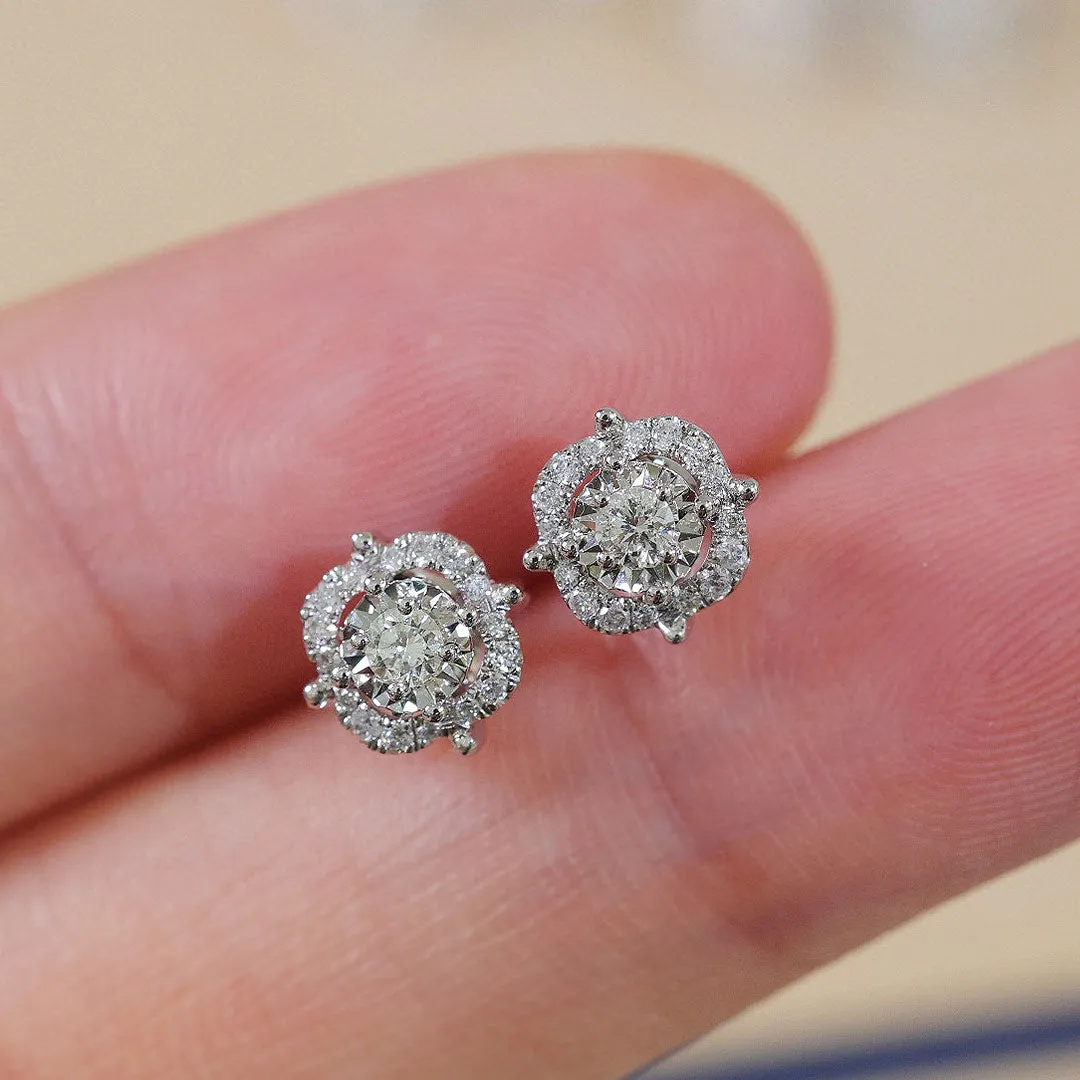 Hollow Halo Diamond Gold Earring Studs