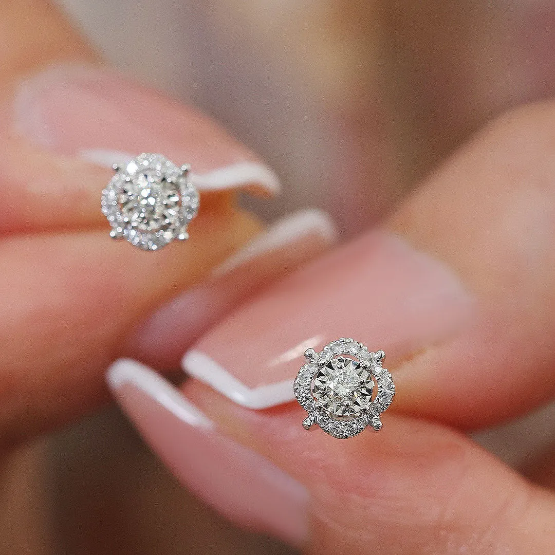 Hollow Halo Diamond Gold Earring Studs