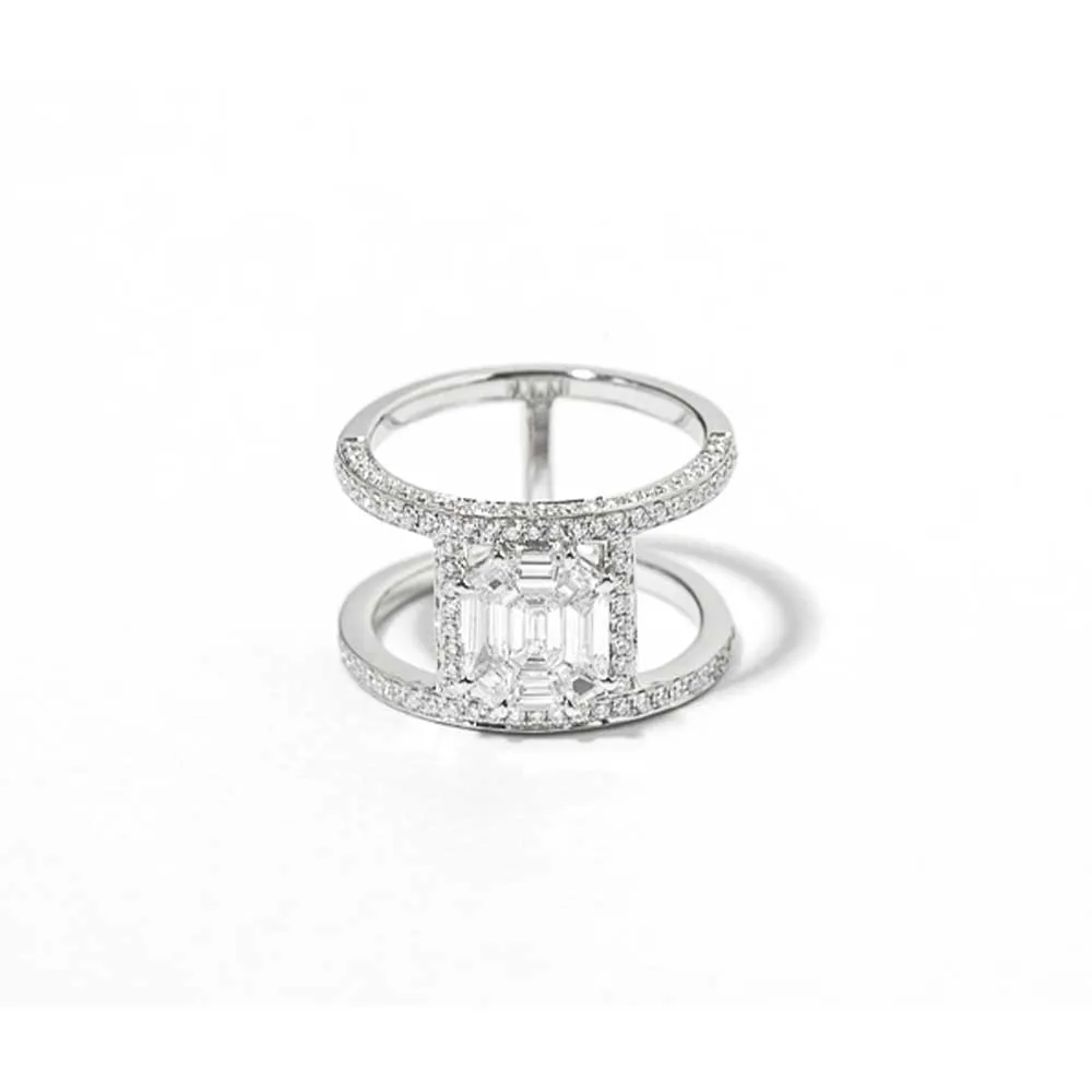 Illusion Diamond Pave Tube Pinky Ring