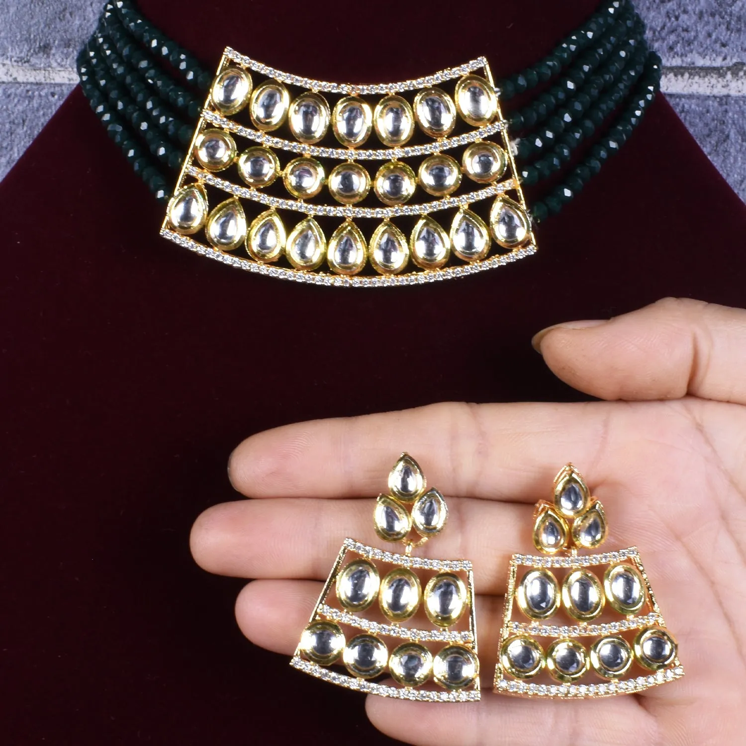 Indian wedding kundan choker necklace set for women & girls.