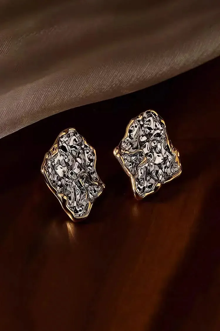 Irregular Textured Silver Stud Earrings