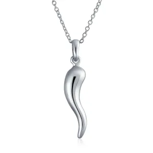 Italian Horn Pendant Necklace for Men in Sterling Silver - Protection Amulet