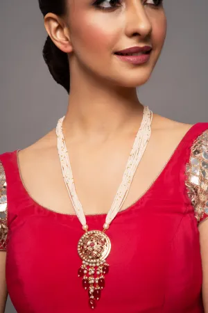 Jadau Round Disc with Stone Drops Pendant Necklace
