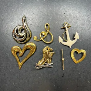 Lot of 7 Gold Tone Assorted Brooches