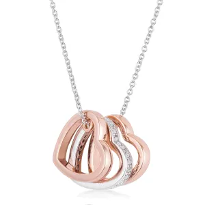 LOVCIA Stylish Triple Heart CZ Drop Necklace in Two-Tone Finish