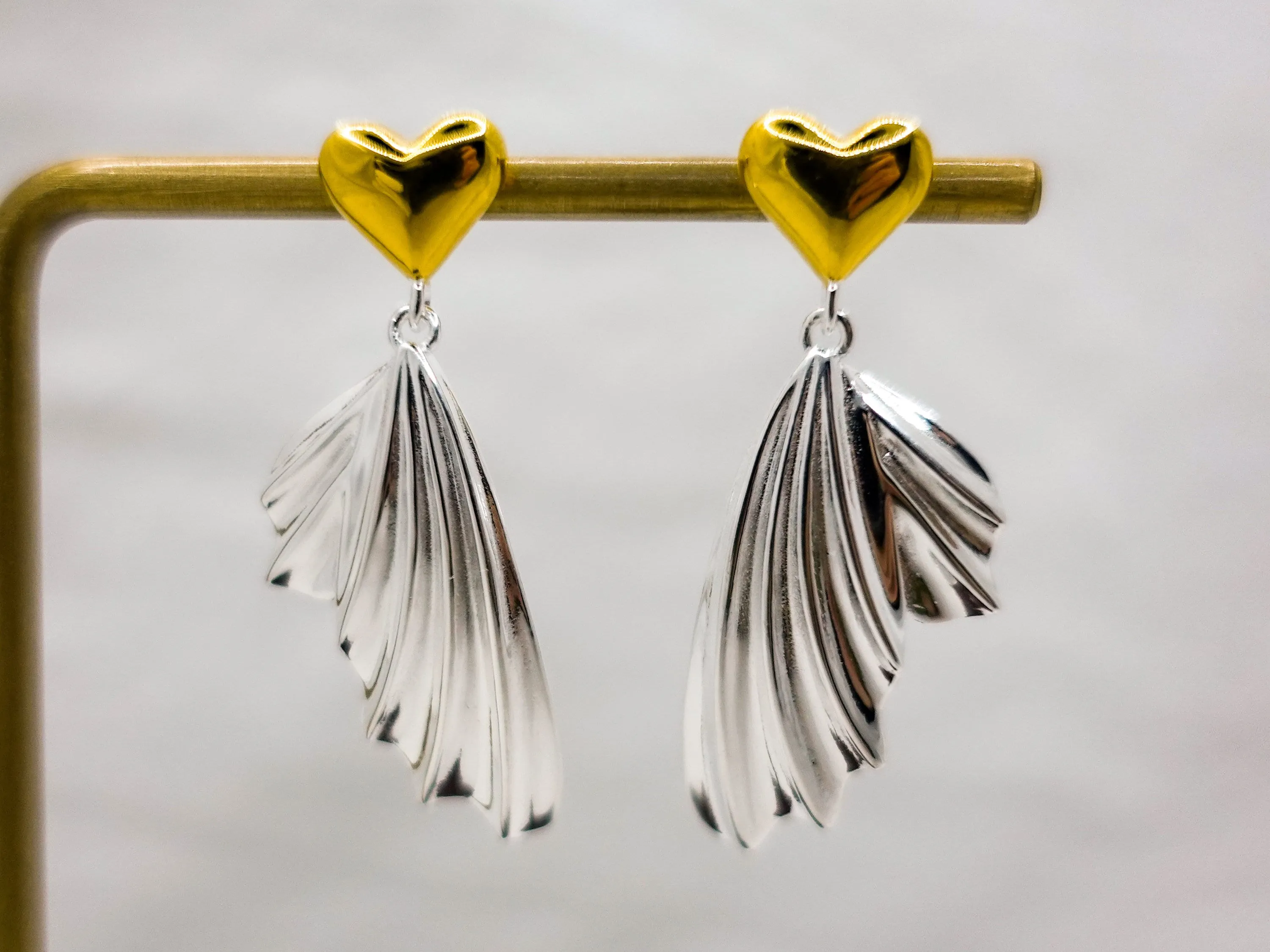 Love Jewelry gift for her, Sterling Silver Dangle Earrings, Angel Wings Earrings, Silver Heart Wing Jewelry, Guardian Angel Earrings