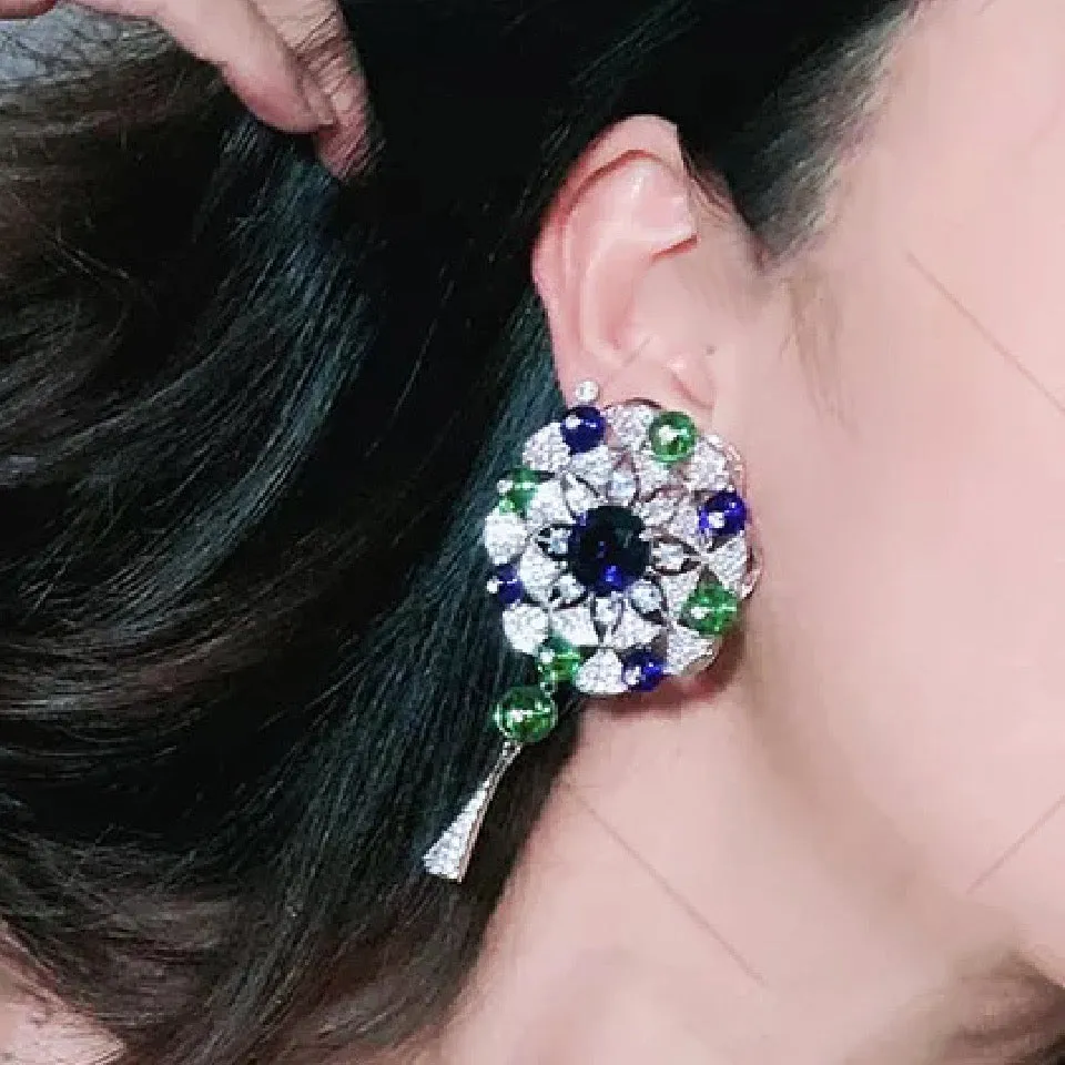 Luxurious Flower Blue Light Extravaganza High End  Earrings