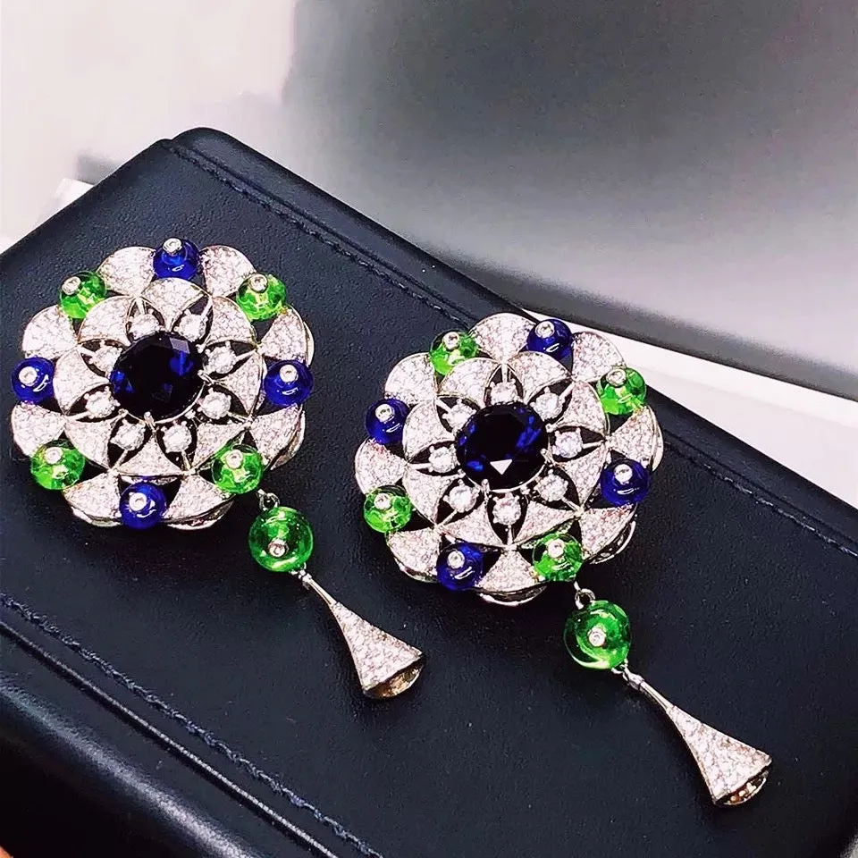 Luxurious Flower Blue Light Extravaganza High End  Earrings